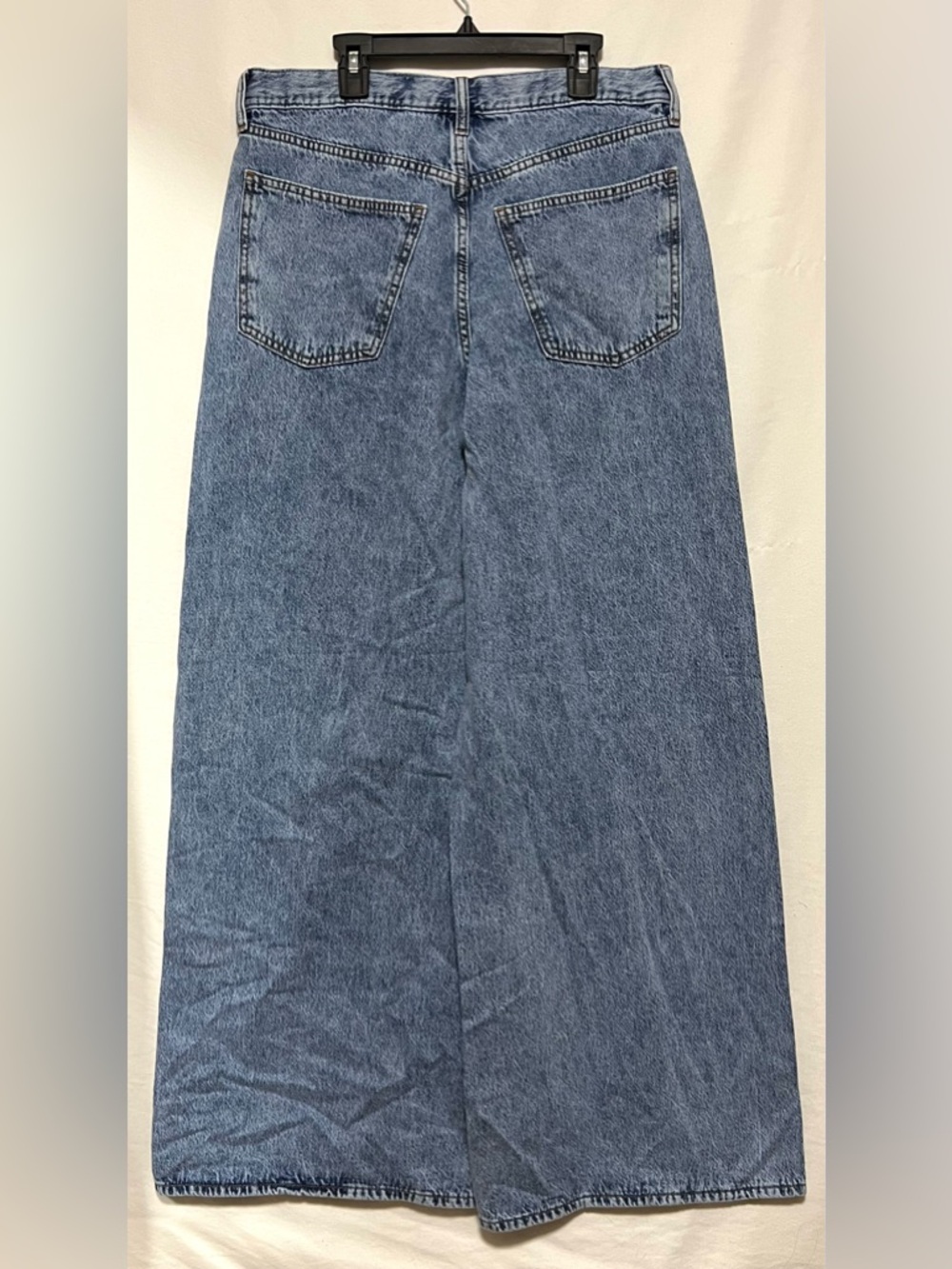 NWT Super Wide Leg Mid-Rise Blue Denim Jeans 100% Cotton No Stretch Button Fly - Picture 7 of 11